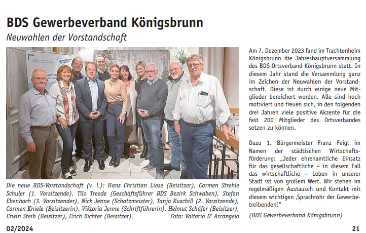 Neuwahlen des BDS Gewerbeverband Königsbrunn